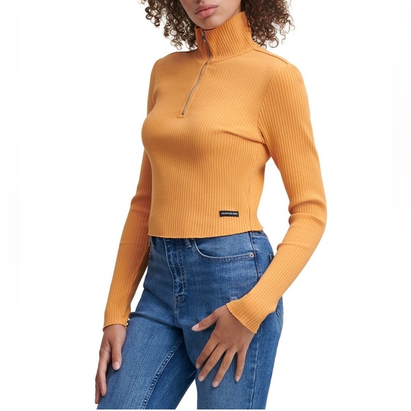 Calvin Klein Zipped Turtleneck Ribbed/Knit Top - Picture 1 of 7